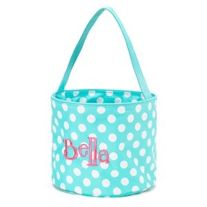 Easter Basket Aqua Blue White Dots Toy Bucket NEW
